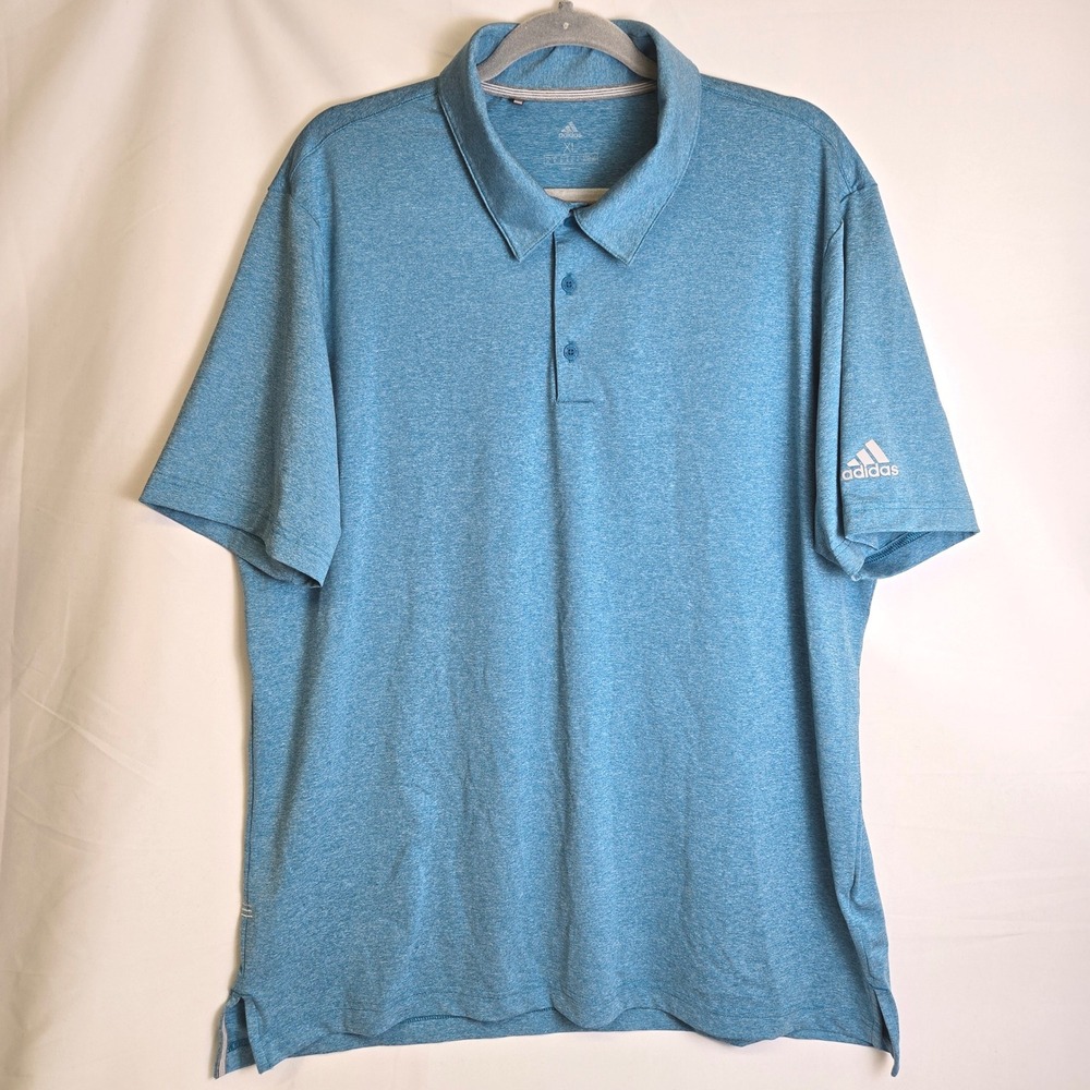 Adidas Short Sleeve Polo Shirt Sporty Athletic Preppy Heathered Blue EC7049 XL